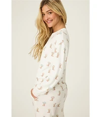 PJ Salvage Western Boot Print Long Sleeve Crew Neck Peachy Knit Coordinating Sleep Top
