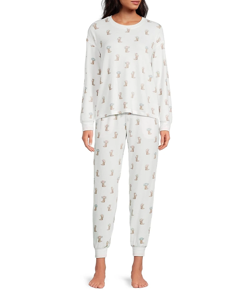 PJ Salvage Western Boot Print Peachy Knit Coordinating Sleep Pants