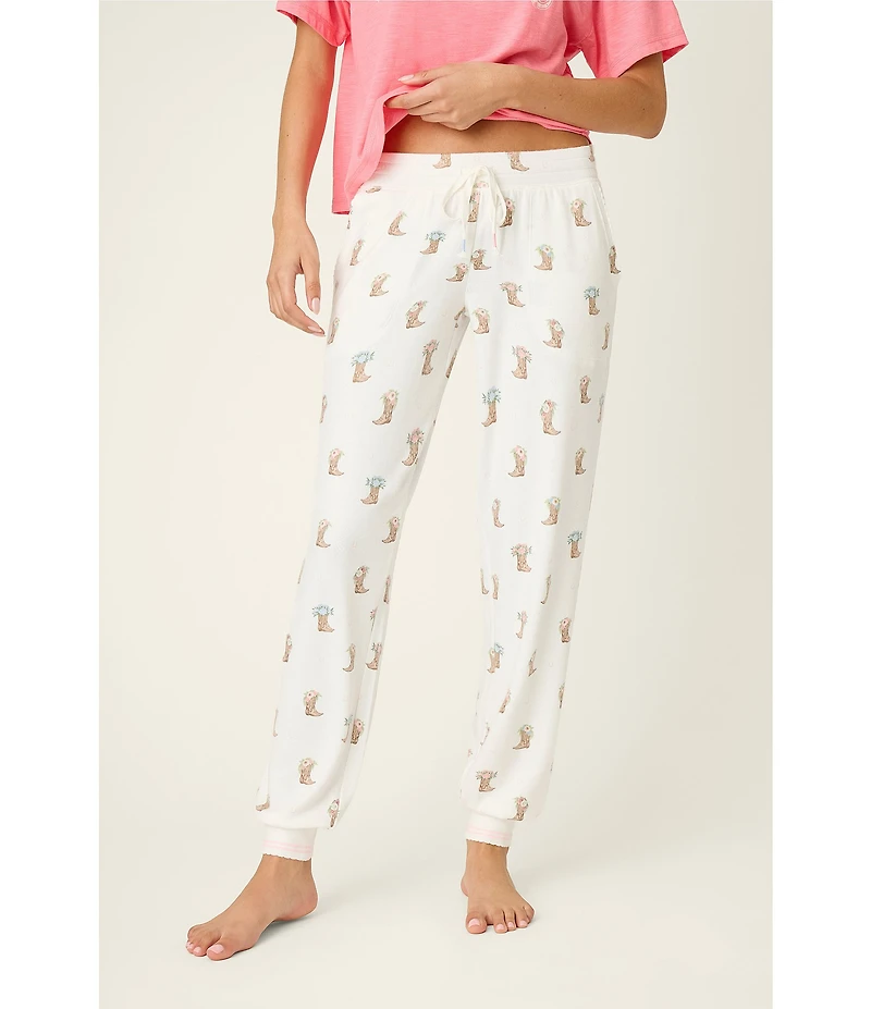PJ Salvage Western Boot Print Peachy Knit Coordinating Sleep Pants