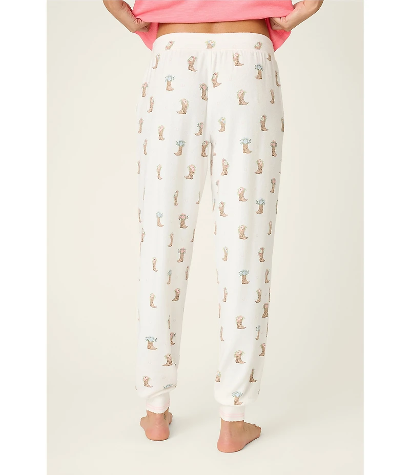 PJ Salvage Western Boot Print Peachy Knit Coordinating Sleep Pants