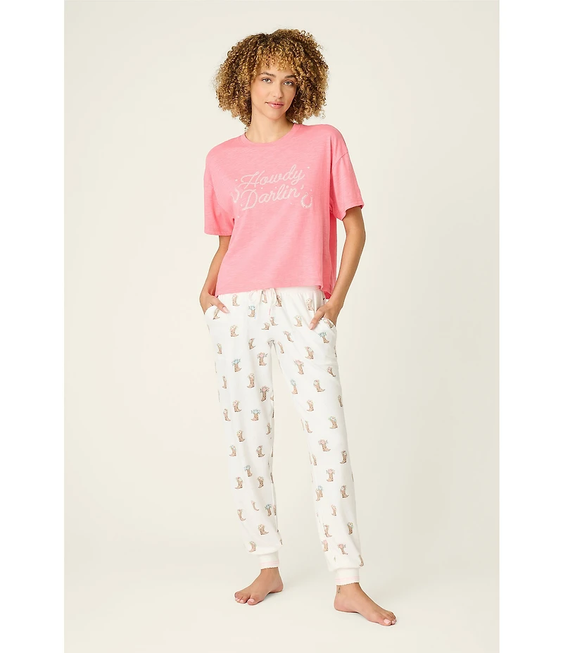 PJ Salvage Western Boot Print Peachy Knit Coordinating Sleep Pants