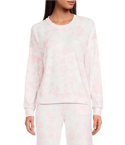 PJ Salvage Wild Flower Long Sleeve Crew Neck Brushed Pointelle Coordinating Sleep Top