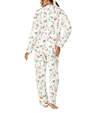 PJ Salvage Winter Dogs Print #double;Sleigh All Day#double; Embroidered Long Sleeve Notch Collar Flannel Holiday Pajama & Headband Set