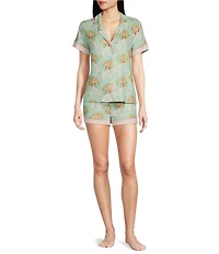 PJ Salvage x Adrian Valencia Floral Lady Butter Jersey Short Sleeve Notch Collar Shorty Pajama Set