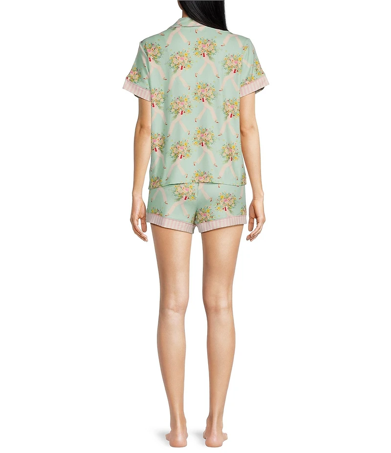 PJ Salvage x Adrian Valencia Floral Lady Butter Jersey Short Sleeve Notch Collar Shorty Pajama Set