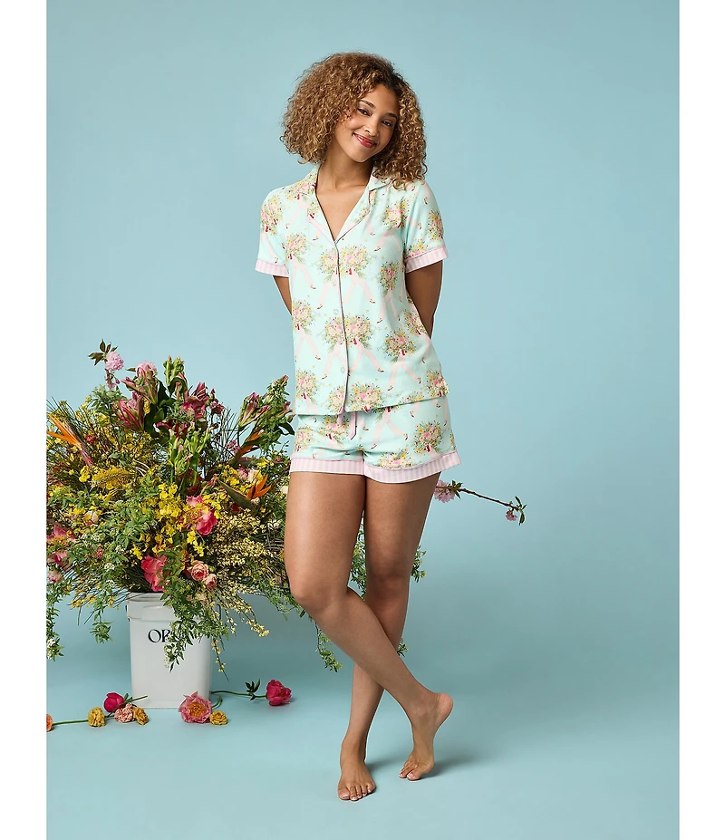 PJ Salvage x Adrian Valencia Floral Lady Butter Jersey Short Sleeve Notch Collar Shorty Pajama Set