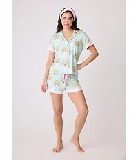 PJ Salvage x Adrian Valencia Floral Lady Butter Jersey Short Sleeve Notch Collar Shorty Pajama Set