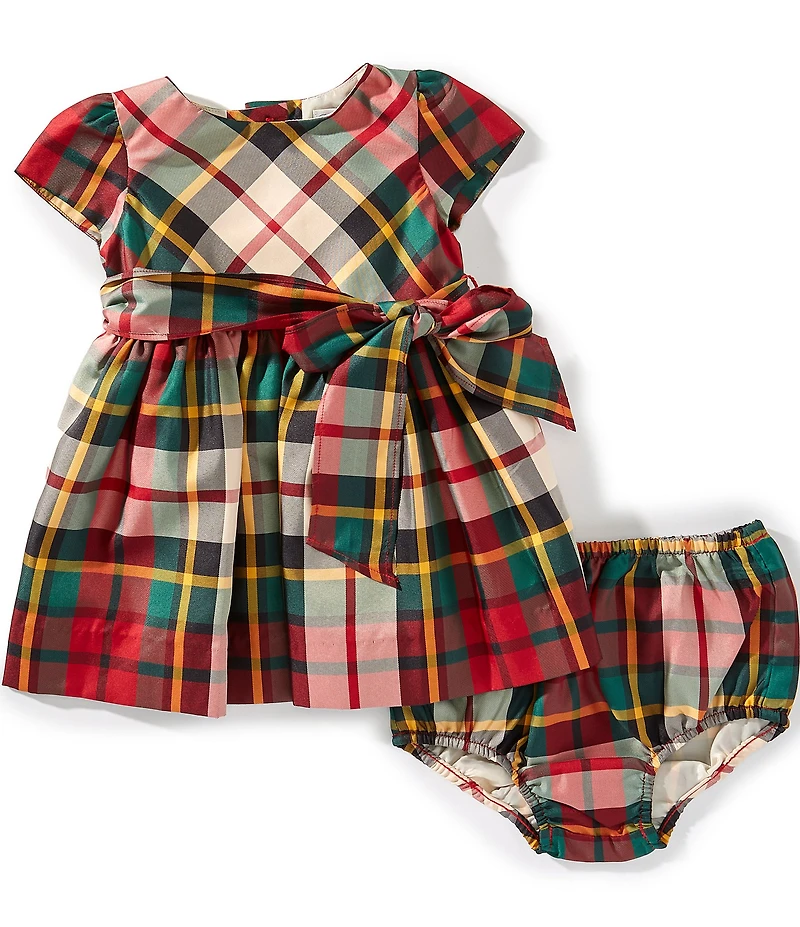 Ralph Lauren Baby Girls Cap-Sleeve Plaid Fit-And-Flare Dress