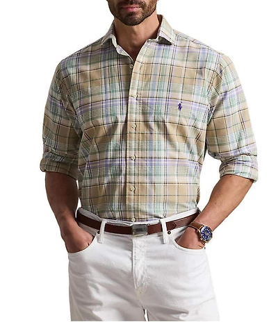 Polo Ralph Lauren Big & Tall Classic Fit Multi Color Plaid Oxford Long Sleeve Woven Shirt