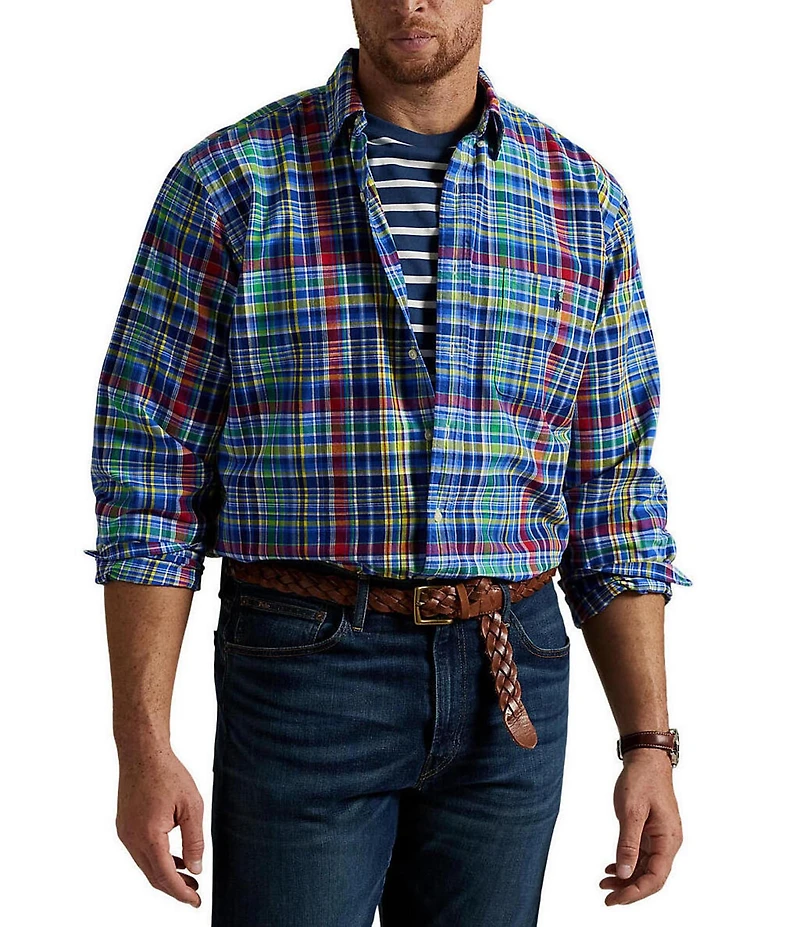 Polo Ralph Lauren Big & Tall Classic Fit Multi Color Plaid Oxford Long Sleeve Woven Shirt