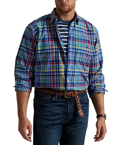 Polo Ralph Lauren Big & Tall Classic Fit Multi Color Plaid Oxford Long Sleeve Woven Shirt