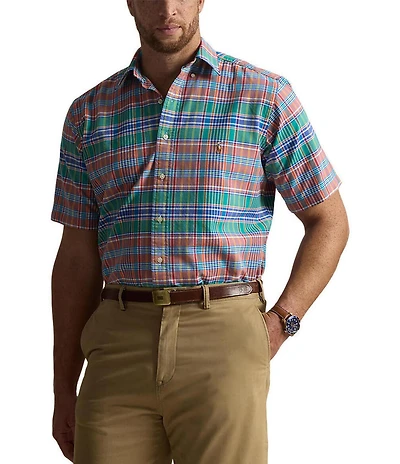 Polo Ralph Lauren Big & Tall Classic Fit Multi-Color Plaid Oxford Short Sleeve Woven Shirt