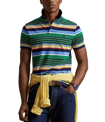 Polo Ralph Lauren Big & Tall Classic Fit Multi-Color Striped Mesh Short Sleeve Polo Shirt