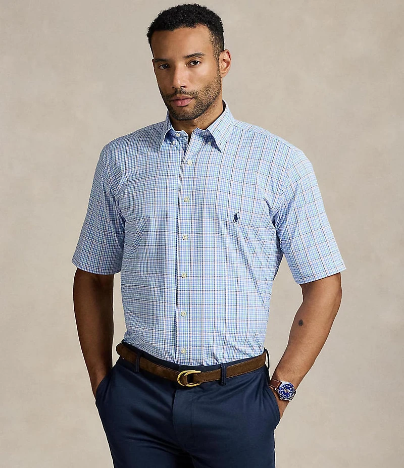 Polo Ralph Lauren Big & Tall Classic Fit Plaid Performance Stretch Short Sleeve Twill Woven Shirt