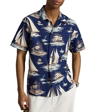Polo Ralph Lauren Big & Tall Classic Fit Sailboat Print Short Sleeve Woven Camp Shirt