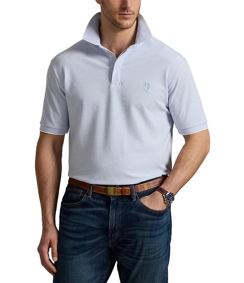 Polo Ralph Lauren Big & Tall Classic Fit Micro Stripe Tipped Stretch Mesh Short Sleeve Polo Shirt