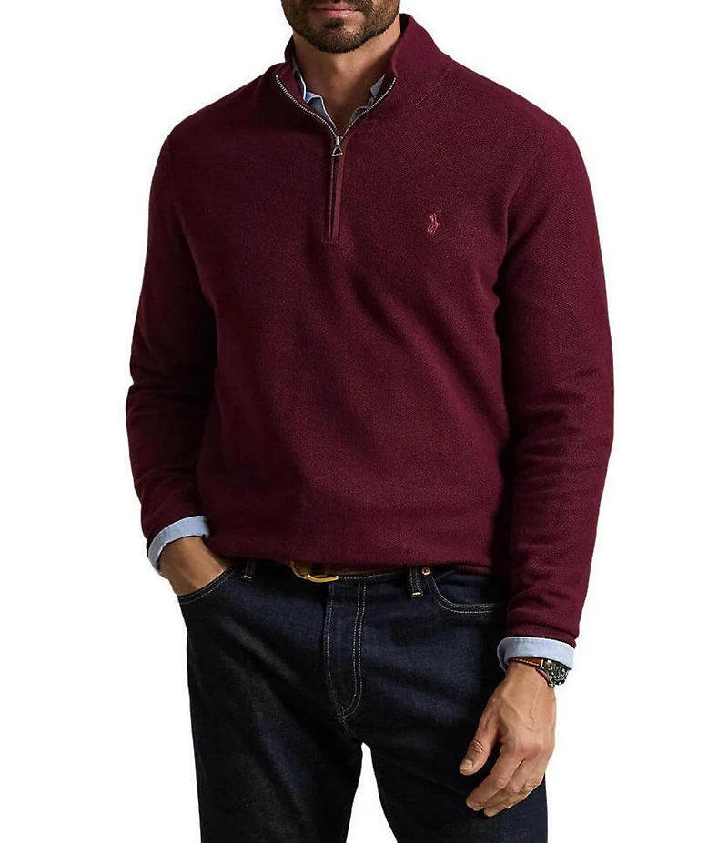Polo Ralph Lauren Big & Tall Mesh-Knit Cotton Quarter-Zip Sweater