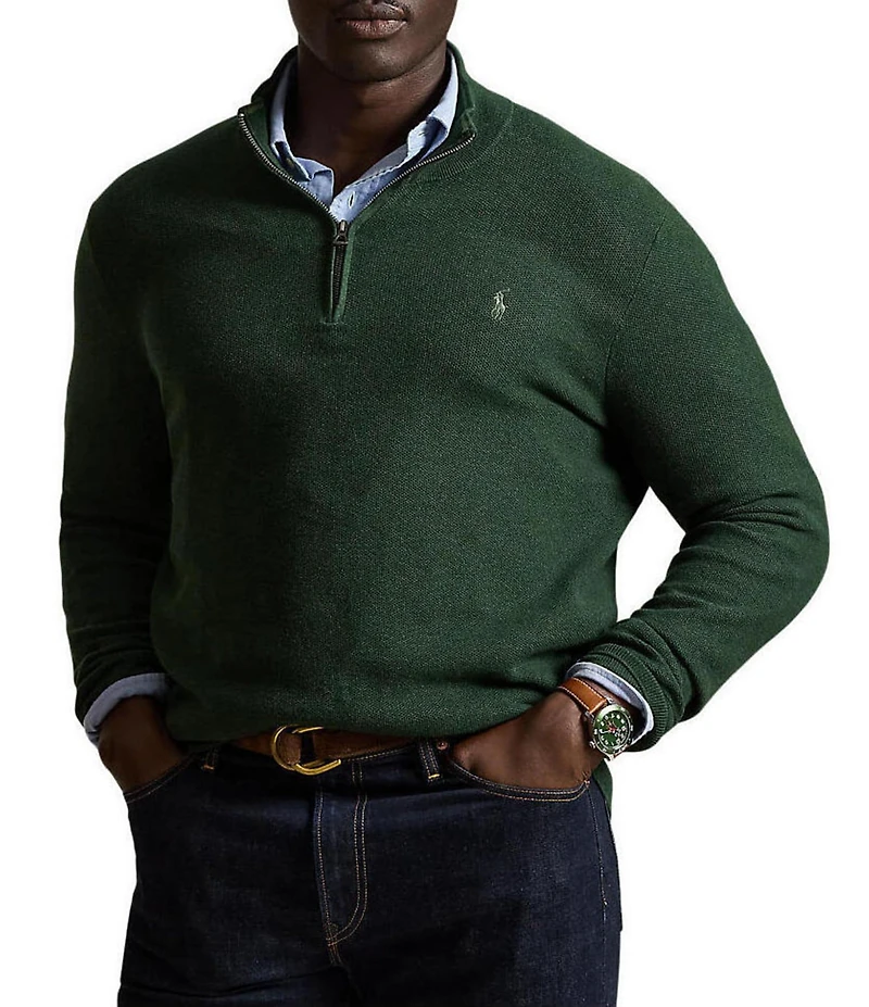 Polo Ralph Lauren Big & Tall Mesh-Knit Cotton Quarter-Zip Sweater