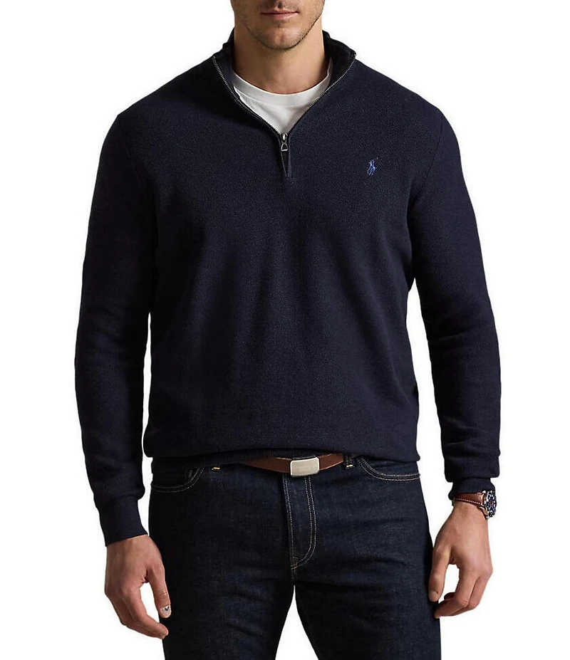 Polo Ralph Lauren Big & Tall Mesh-Knit Cotton Quarter-Zip Sweater