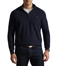 Polo Ralph Lauren Big & Tall Mesh-Knit Cotton Quarter-Zip Sweater