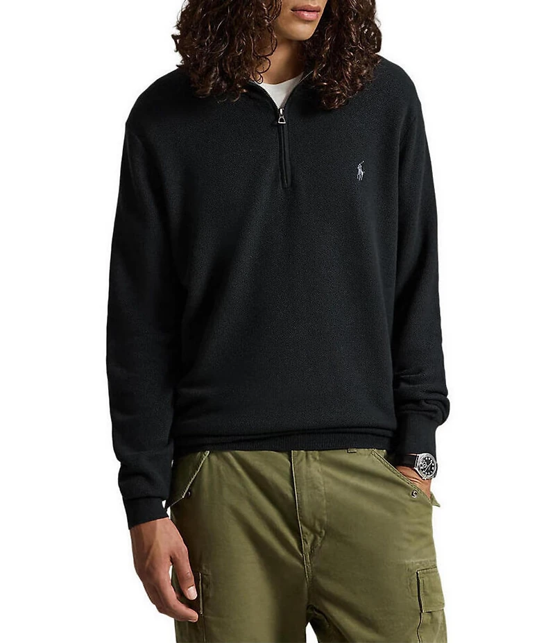 Polo Ralph Lauren Big & Tall Mesh-Knit Cotton Quarter-Zip Sweater