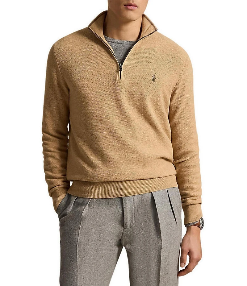 Polo Ralph Lauren Big & Tall Mesh-Knit Cotton Quarter-Zip Sweater
