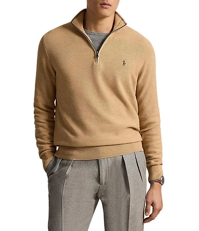 Polo Ralph Lauren Big & Tall Mesh-Knit Cotton Quarter-Zip Sweater
