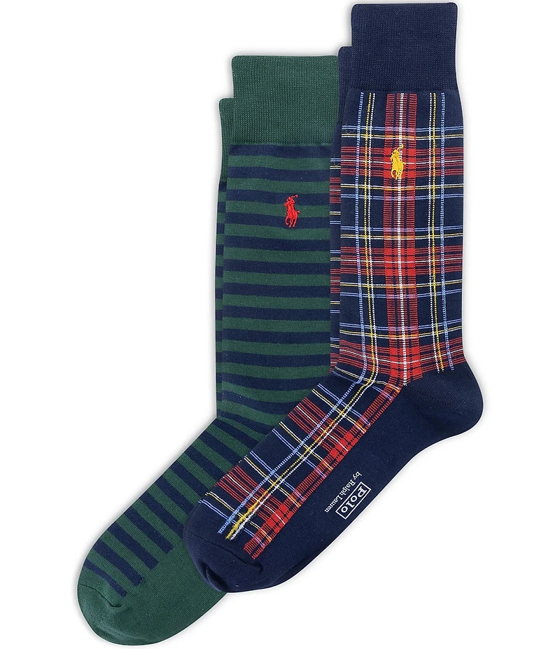Polo Ralph Lauren Big & Tall Plaid and Stripe Socks 2-Pack