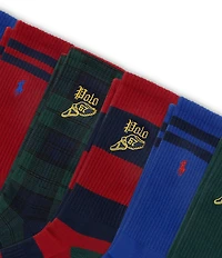 Polo Ralph Lauren Big & Tall Plaid and Stripe Varsity Wing Logo Crew Socks 6-Pack