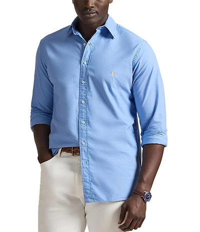 Polo Ralph Lauren Big & Tall Solid Garment-Dye Oxford Long Sleeve Woven Shirt
