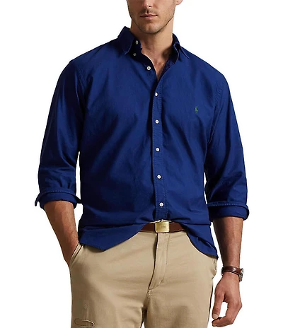 Polo Ralph Lauren Big & Tall Solid Garment-Dye Oxford Long Sleeve Woven Shirt