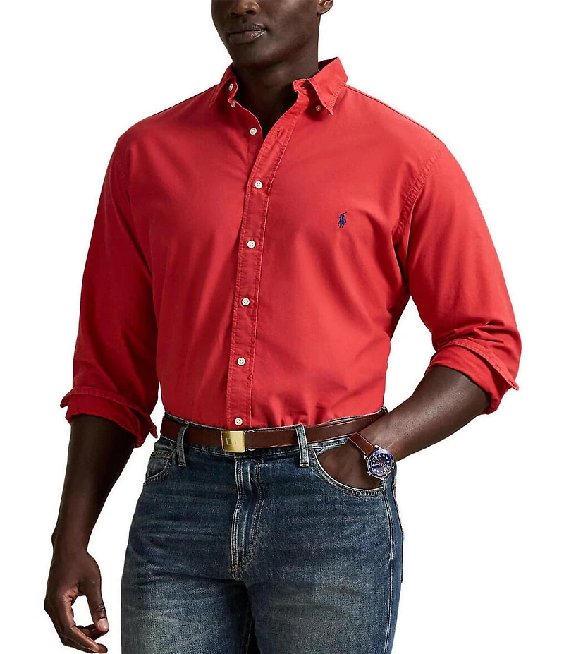 Polo Ralph Lauren Big & Tall Solid Garment-Dye Oxford Long Sleeve Woven Shirt