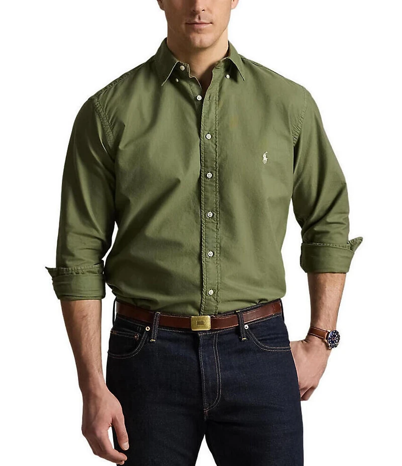 Polo Ralph Lauren Big & Tall Solid Garment-Dye Oxford Long Sleeve Woven Shirt