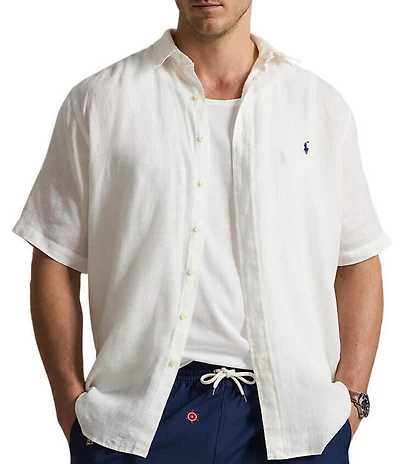Polo Ralph Lauren Big & Tall Solid Linen Short Sleeve Woven Shirt