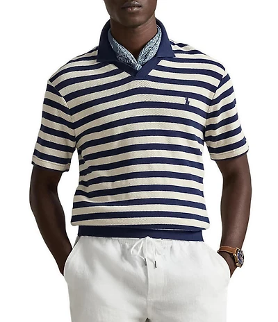 Polo Ralph Lauren Big & Tall Striped Pointelle-Ribbed Short Sleeve Polo Shirt