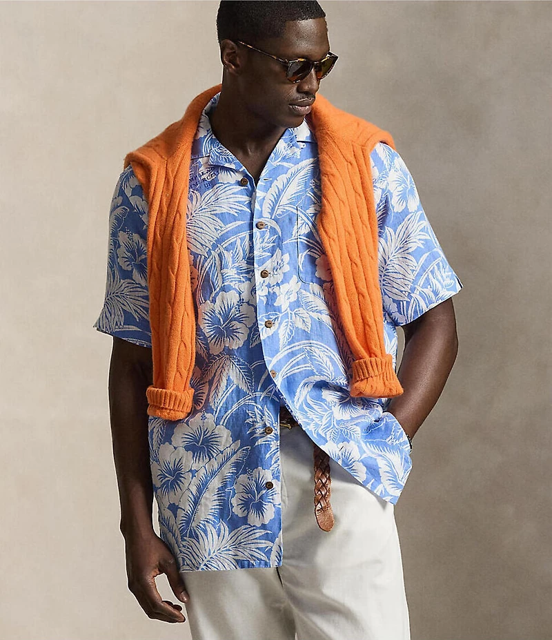 Polo Ralph Lauren Big & Tall Tropical-Print Short Sleeve Linen Shirt