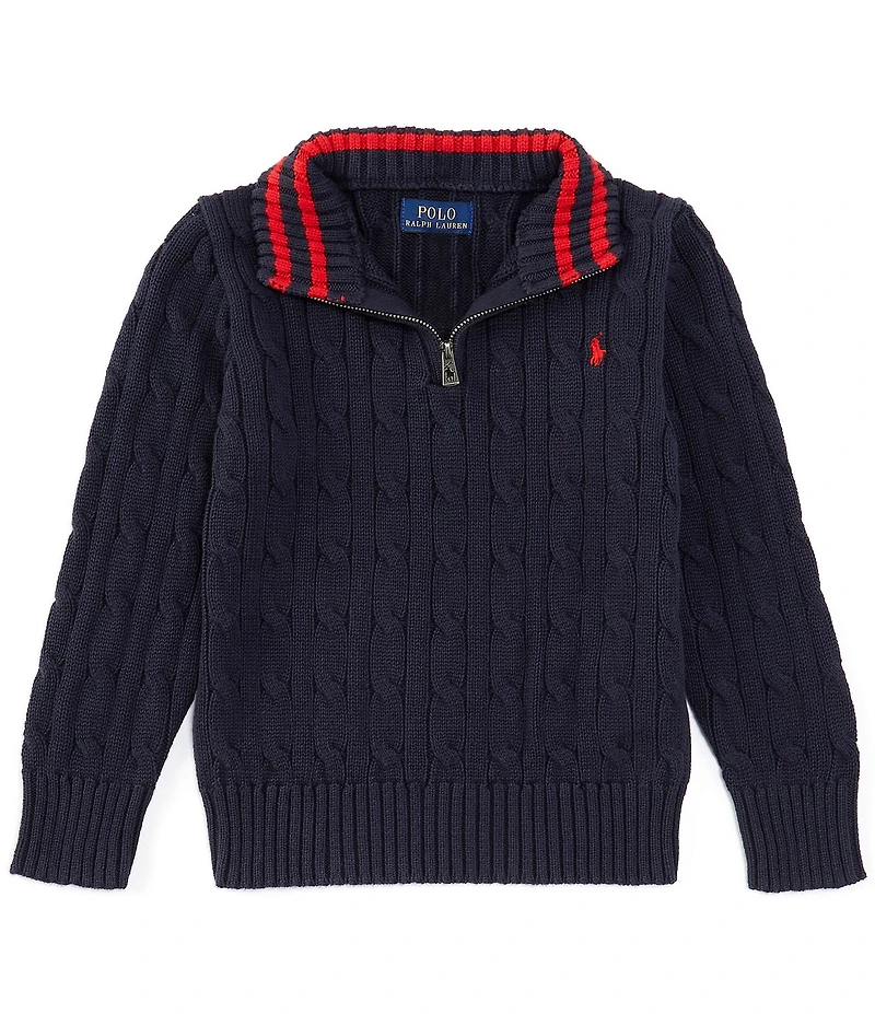 Polo Ralph Lauren Big Boys Long Sleeve Quarter-Zip Cable-Knit Sweater