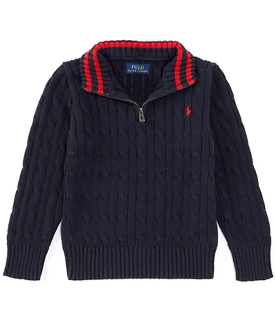 Polo Ralph Lauren Big Boys Long Sleeve Quarter-Zip Cable-Knit Sweater