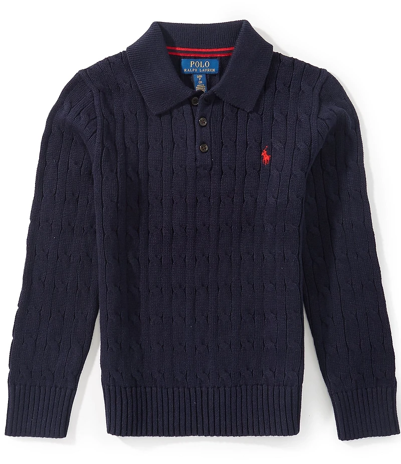 Polo Ralph Lauren Big Boys Long Sleeve Cable Knit Polo Sweater