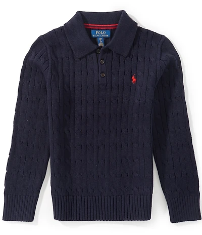 Polo Ralph Lauren Big Boys Long Sleeve Cable Knit Polo Sweater