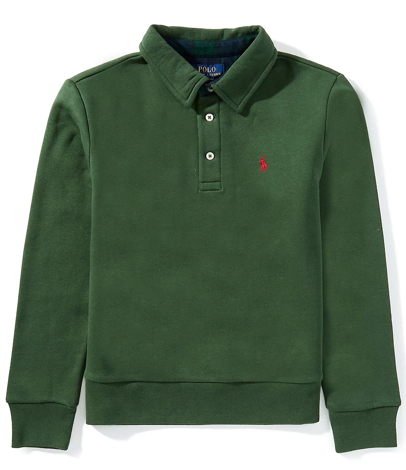 Polo Ralph Lauren Big Boys Long-Sleeve Polo-Collar Plaid-Trim Fleece Sweatshirt
