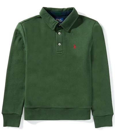 Polo Ralph Lauren Big Boys Long-Sleeve Polo-Collar Plaid-Trim Fleece Sweatshirt