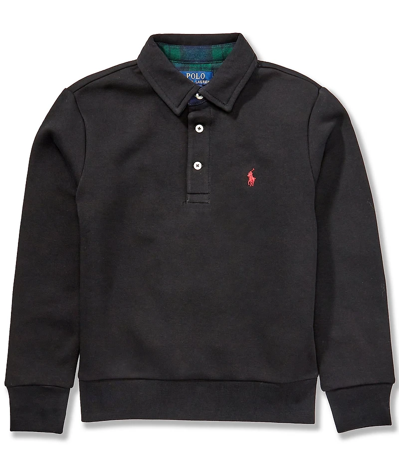 Polo Ralph Lauren Big Boys Long-Sleeve Polo-Collar Plaid-Trim Fleece Sweatshirt