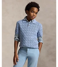 Polo Ralph Lauren Big Boys Short-Sleeve Cable-Knit Polo Sweater