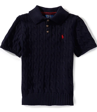 Polo Ralph Lauren Big Boys Short Sleeve Polo-Collar Cable-Knit Sweater