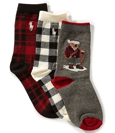 Polo Ralph Lauren Big Girl Holiday Sled Bear Socks 3- Pack