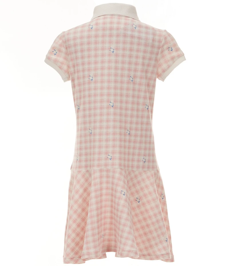 Polo Ralph Lauren Big Girls Short Sleeve Plaid/Floral Stretch Mesh Drop-Waist Dress