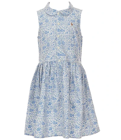 Polo Ralph Lauren Big Girls Sleeveless Floral Empire-Waist Oxford Shirtdress