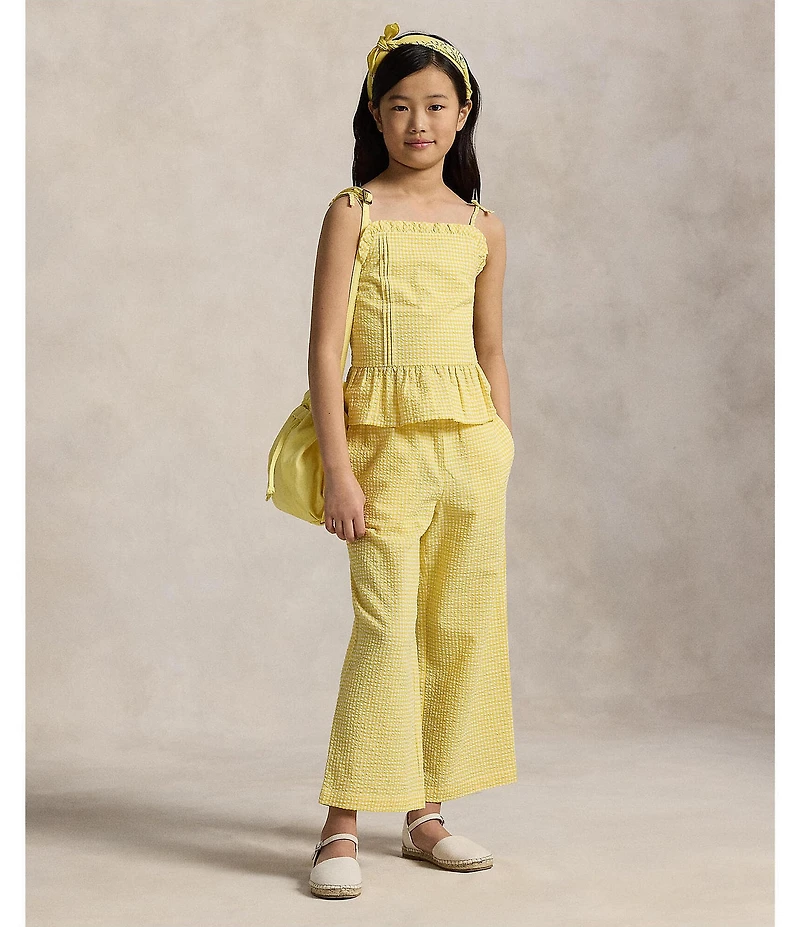 Polo Ralph Lauren Big Girls Sleeveless Gingham Seersucker Top & Matching Pant Set