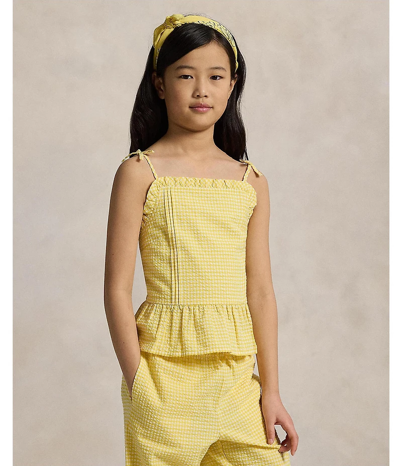 Polo Ralph Lauren Big Girls Sleeveless Gingham Seersucker Top & Matching Pant Set